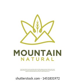 Vector logo of mountain scenery with leaves