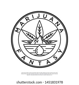 Vector logo of mountains with marijuana leaves in hipster style