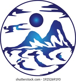 vector logo of mountains and sun