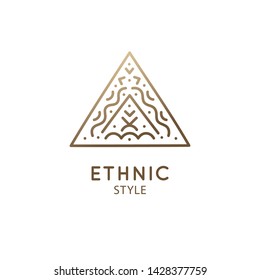 Vector logo mountains and tree. Simple minimal emblem. Linear icon of landscape with tree, sun, three hills - business emblems, badge for travel, farming and ecology concepts, health and yoga Center