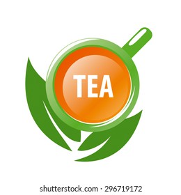 vector logo mug tea and green leaves
