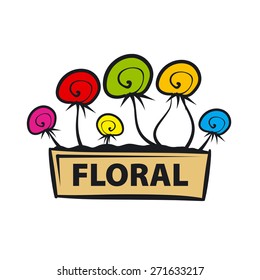 vector logo multicolored flowers in a pot