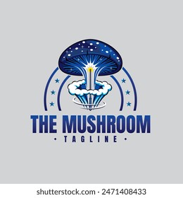 Vector logo with Mushroom exploding with magic wand, suitable logo for magic or club