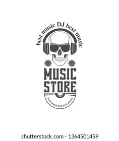 Vector logo. A music shop. Template, element, sign, label, for print, advertising.