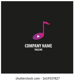 Vector logo with musical note design elements and play button. Can be used for music companies