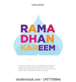 Vector logo for muslim calligraphy Ramadan Kareem, cut paper sign with original brush typeface for word ramadan kareem, label with dome and minaret of mubarak mosque on green moroccan seamless pattern