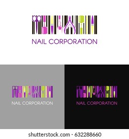 Vector logo for nail design company with business name card and corporate pattern in geometric style. Branding concept