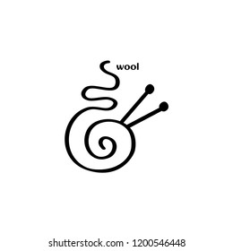 Vector logo for natural wool products. Thread or yarn and knitting needles 