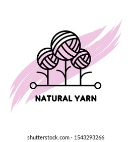 Vector logo for natural yarn. Yarn in the form of a tree. Vector illustration. Design element for shops, fabrics, knitting, eco goods, handmade, fashion industry.