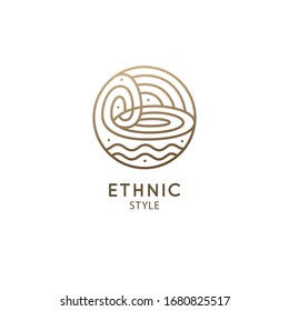 Vector logo of nature elements. Round sacred symbol. Outline icon of abstract landscape - business emblem, zen, ecology, health and recycle concepts, yoga Center. Environment logo design