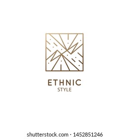 Vector logo of nature geometric mirrored mountains. Sacred square symbol with triangular shapes. Minimal icon of abstract landscape - business emblem for design, esoteric, ecology, yoga Center