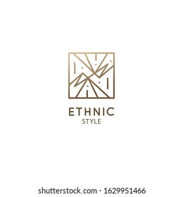 Vector logo of nature geometric mirrored mountains. Sacred square symbol with triangular shapes. Minimal icon of abstract landscape - business emblem for design, esoteric, ecology, yoga Center