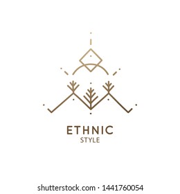 Vector logo of nature geometric mountains, plants, trees. Abstract sacred symbol. Minimal icon of abstract landscape - business emblem for design, esoteric, ecology, health, astrology, yoga concept