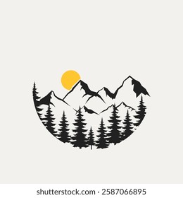 vector logo nature illustration with mountains and forest