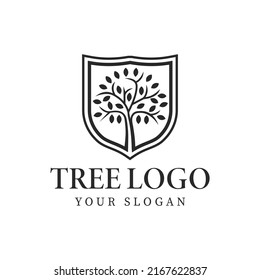 Vector Logo Of A Nature Shield Symbol Of A Leaf Or Tree. Suitable For Ecology, Agriculture, Recycling, Protection, Stewardship, Environment And Emblem