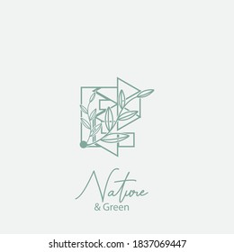 Vector logo of nature. Simple logotype of winter garden, round lake.