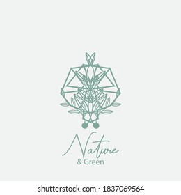 Vector logo of nature. Simple logotype of winter garden, round lake.