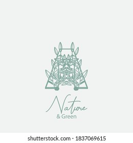 Vector logo of nature. Simple logotype of winter garden, round lake.