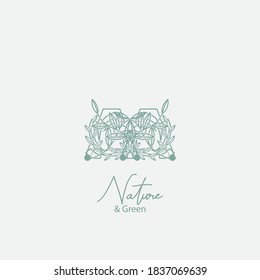 Vector logo of nature. Simple logotype of winter garden, round lake.
