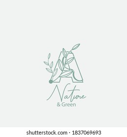 Vector logo of nature. Simple logotype of winter garden, round lake.