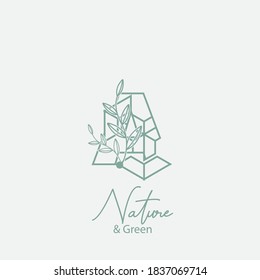 Vector logo of nature. Simple logotype of winter garden, round lake.