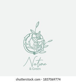 Vector logo of nature. Simple logotype of winter garden, round lake.