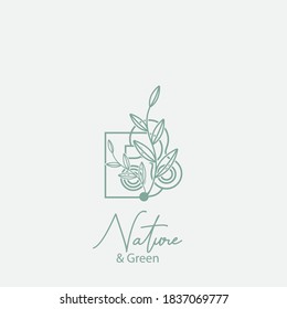 Vector logo of nature. Simple logotype of winter garden, round lake.