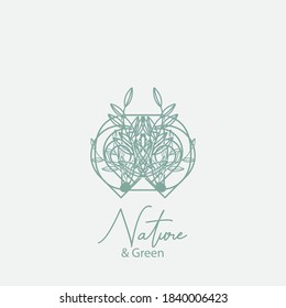 Vector logo of nature. Simple logotype of winter garden, round lake.