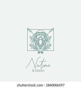 Vector logo of nature. Simple logotype of winter garden, round lake.