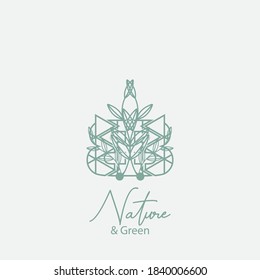 Vector logo of nature. Simple logotype of winter garden, round lake.