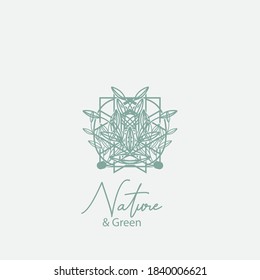 Vector logo of nature. Simple logotype of winter garden, round lake.