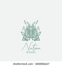 Vector logo of nature. Simple logotype of winter garden, round lake.