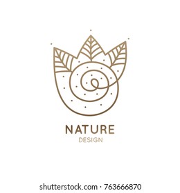 Vector logo of nature. Simple logotype of winter garden, round lake. Outline icon landscape with trees, river, snow - business emblems, badge for travel, holistic, ecology health, spa, yoga Center