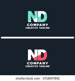 Vector logo of nd and dn initial letter design in red and white style. Can be used as Logo, Brands, Mascot.