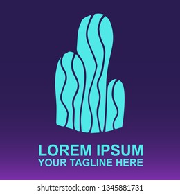Vector Logo of Neon Blue Cactus Plant on Gradient Color Background Violet and Pink. Illustration for Print. 