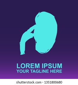 Vector Logo of Neon Blue Kidney on Gradient Color Background Violet and Pink. Illustration for Print.