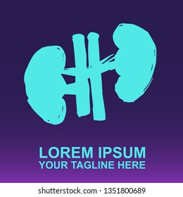 Vector Logo of Neon Blue Kidney on Gradient Color Background Violet and Pink. Illustration for Print.