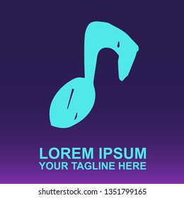 Vector Logo of Neon Blue Notes for Music on Gradient Color Background Violet and Pink. Illustration for Print.