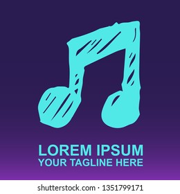 Vector Logo of Neon Blue Notes for Music on Gradient Color Background Violet and Pink. Illustration for Print.