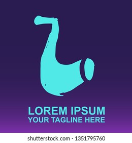 Vector Logo of Neon Blue Trumpet or Saxophone on Gradient Color Background Violet and Pink. Illustration for Print.