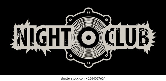 Vector logo for a night club with speaker on the black background. Can be used for flyer, playbill, poster, t-shirt design, banner, tickets