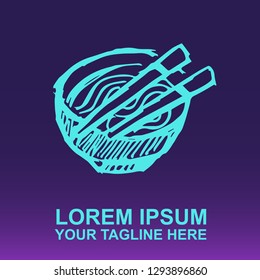 Vector Logo Noodles on Gradient Color Background Violet and Pink. Flat, Icon, Sign, Symbol, Object, Graphic Design, Element, Illustration for Print.