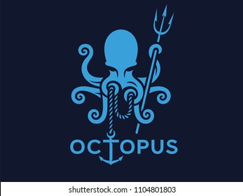 Vector logo of an octopus. Emblem template on dark background.