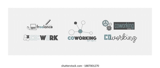 Vector Logo For Office Or Workspace In Hand Drawing Style. Coworking And Freelance Concept.