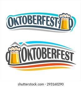 Vector logo for Oktoberfest in the pub or bar during the fest, beer mug with foam filled to the brim for traditional vintage pub for oktoberfest banner with the colors of the German flag