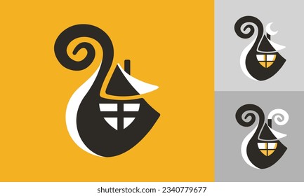 Vector logo of an old boat in a monochrome style.
