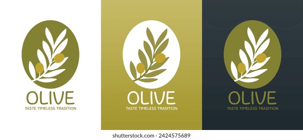 Vector logo of olive branch with leaves. Modern hand drawn vector olive oil icons. Branding concept for olive oil company, organic, eco-friendly oil products, wellness, beauty, culinary services 