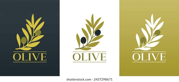 Logo vectorial de rama de olivo con hojas. Iconos modernos dibujados a mano del aceite de oliva del vector. Concepto de la marca para la compañía del aceite de oliva, productos orgánicos, productos ecológicos del aceite, bienestar, belleza, servicios culinarios 