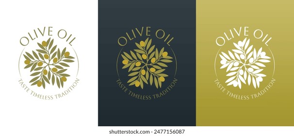 Vector logo of olive branch with leaves. Modern hand drawn vector olive oil icons. Branding concept for olive oil company, organic, eco-friendly oil products, wellness, beauty, culinary services 