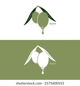 Vector logo of olive branch with leaves. Modern hand drawn vector olive oil icons. Branding concept for olive oil company, organic, eco-friendly oil products, wellness, beauty, culinary services